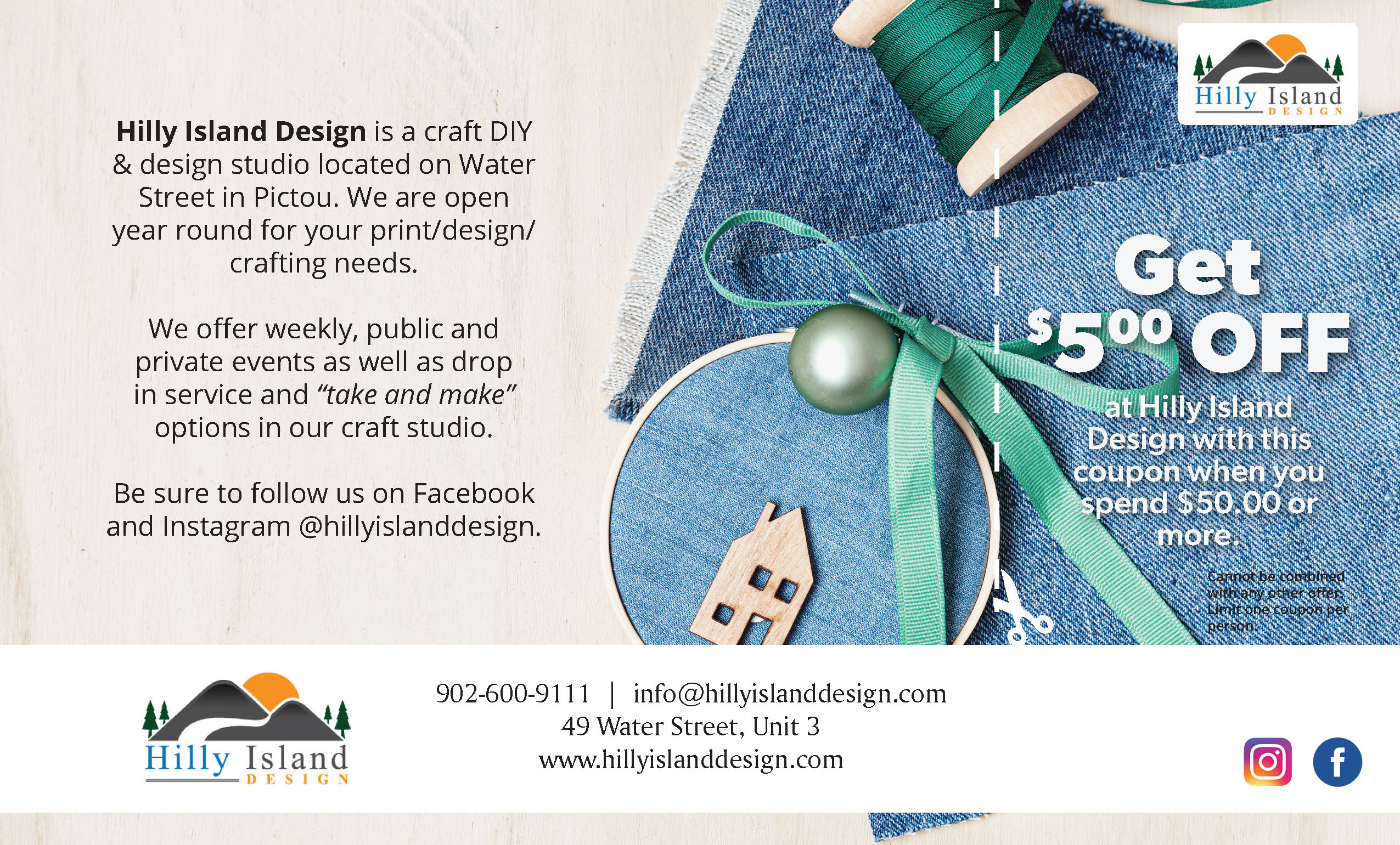 Hilly Island Design, Pictou, Nova Scotia advertisement