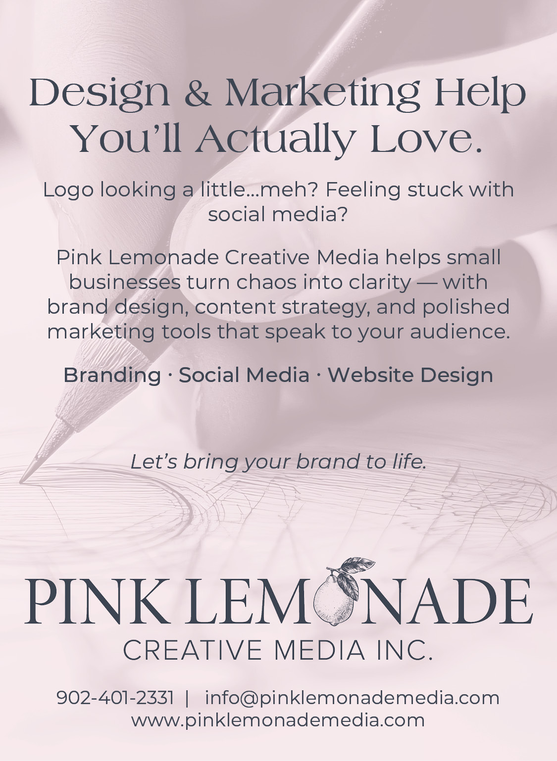 Graphic design and marketing services. Nova Scotia. Pink Lemonade Creative Media